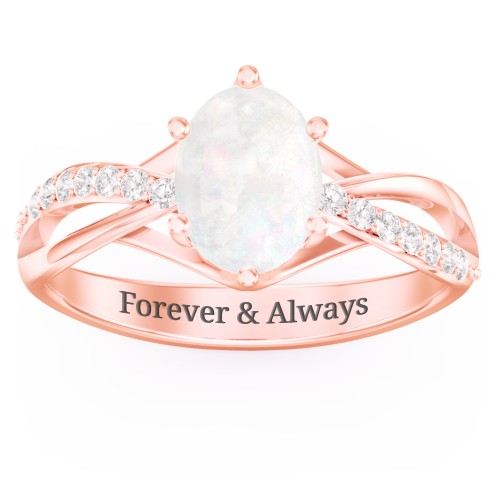 Oval Cut Gemstone Ring with Twisted Band and Accents