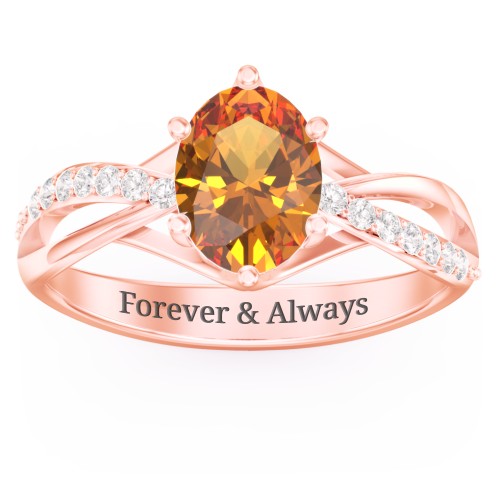 Oval Cut Gemstone Ring with Twisted Band and Accents