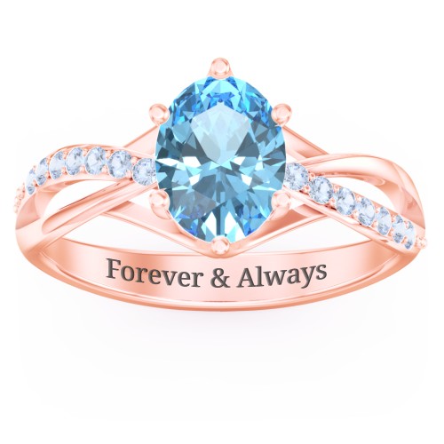 Oval Cut Gemstone Ring with Twisted Band and Accents