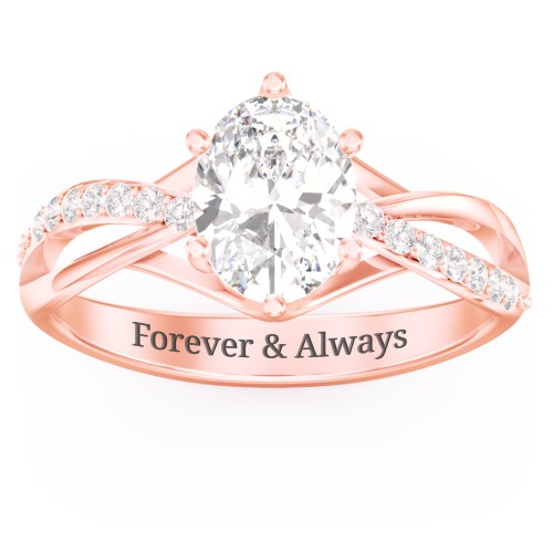 Oval Cut Gemstone Ring with Twisted Band and Accents