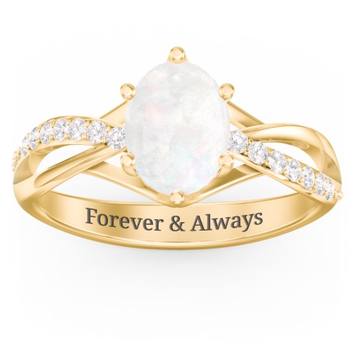 Oval Cut Gemstone Ring with Twisted Band and Accents