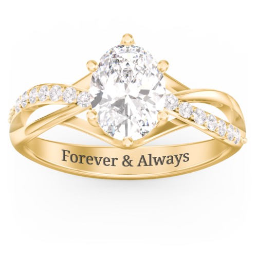 Oval Cut Gemstone Ring with Twisted Band and Accents
