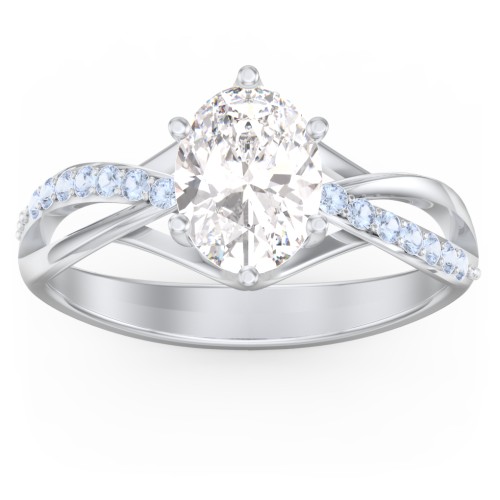 Oval Cut Gemstone Ring with Twisted Band and Accents