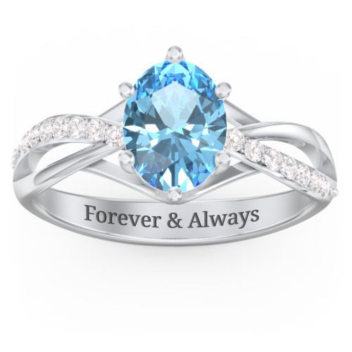 Oval Cut Gemstone Ring with Twisted Band and Accents