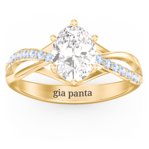 Oval Cut Gemstone Ring with Twisted Band and Accents