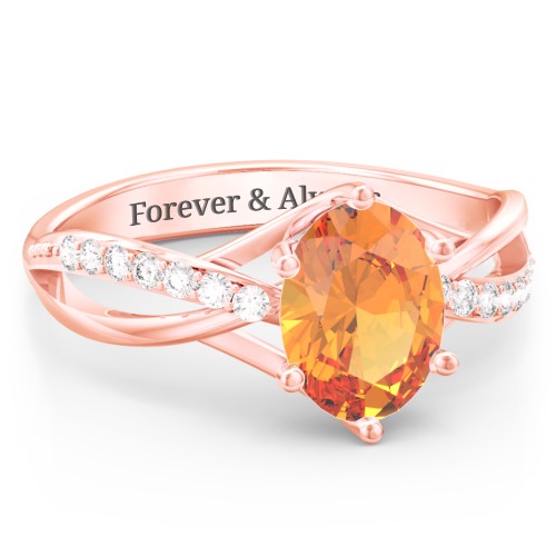 Oval Cut Gemstone Ring with Twisted Band and Accents