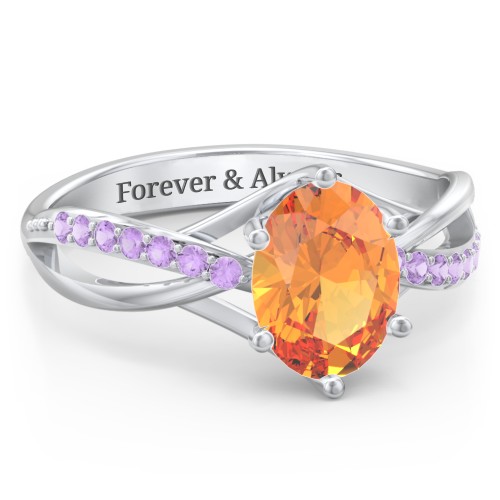 Oval Cut Gemstone Ring with Twisted Band and Accents
