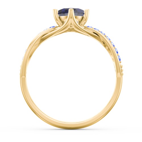 Oval Cut Gemstone Ring with Twisted Band and Accents – 18K Gold Plated Silver with Blue Sapphire and Fancy Blue Premium Zirconia