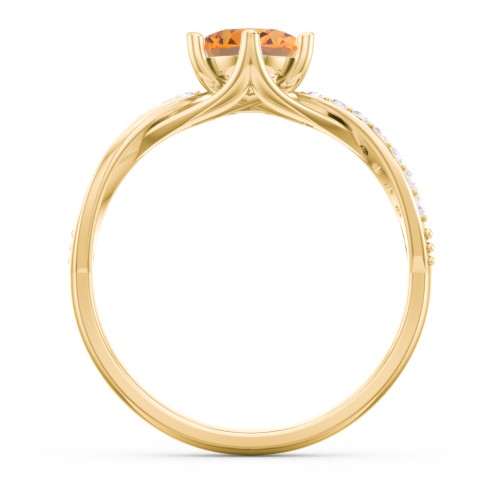 Oval Cut Gemstone Ring with Twisted Band and Accents – 18K Gold Plated Silver with Citrine and White Premium Zirconia