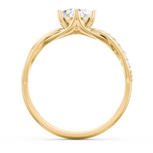 Oval Cut Gemstone Ring with Twisted Band and Accents – 18K Gold Plated Silver with White Premium Zirconia