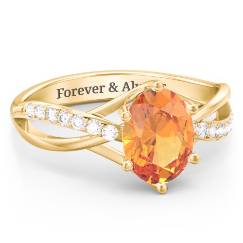 Oval Cut Gemstone Ring with Twisted Band and Accents – 18K Gold Plated Silver with Citrine and White Premium Zirconia