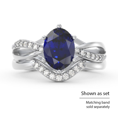Oval Cut Gemstone Ring with Twisted Band and Accents – 10K Rose Gold with White Premium Zirconia and Fancy Blue Premium Zirconia