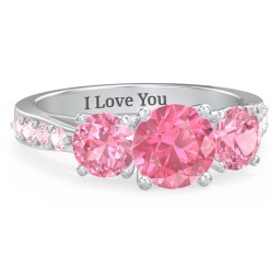 Majestic 3 Stone Eternity Ring with Accents in 925 Sterling Silver with Fancy Pink Premium Zirconia and Pink Tourmaline