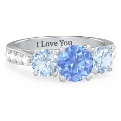 Majestic 3 Stone Eternity Ring with Accents – Sterling Silver with Fancy Blue Premium Zirconia, Aquamarine, and Cubic Zirconia