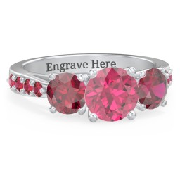 Majestic 3 Stone Eternity Ring with Accents in 925 Sterling Silver with Red Premium Zirconia and Ruby