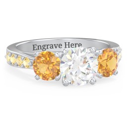 Majestic 3 Stone Eternity Ring with Accents in 925 Sterling Silver with White Premium Zirconia and Citrine