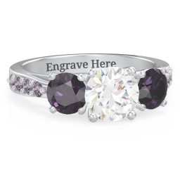 Majestic 3 Stone Eternity Ring with Accents in 925 Sterling Silver with White Premium Zirconia and Alexandrite