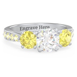 Majestic 3 Stone Eternity Ring with Accents in 925 Sterling Silver with White Premium Zirconia and Citrine