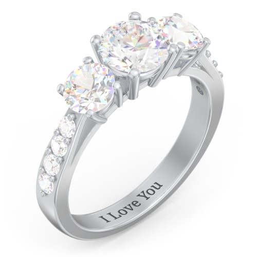 Majestic 3 Stone Eternity Ring with Accents – Sterling Silver with White Premium Zirconia and Cubic Zirconia