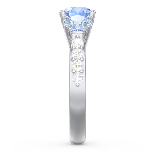 Majestic 3 Stone Eternity Ring with Accents – Sterling Silver with Fancy Blue Premium Zirconia, Aquamarine, and Cubic Zirconia