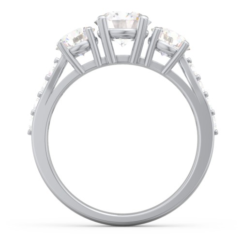 Majestic 3 Stone Eternity Ring with Accents – Sterling Silver with White Premium Zirconia and Cubic Zirconia