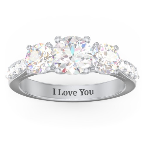 Majestic 3 Stone Eternity Ring with Accents – Sterling Silver with White Premium Zirconia and Cubic Zirconia