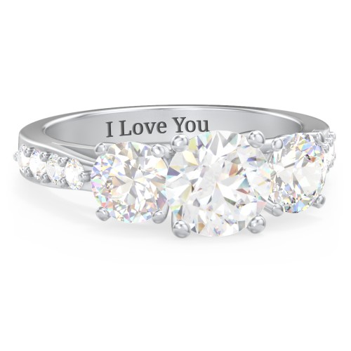 Majestic 3 Stone Eternity Ring with Accents – Sterling Silver with White Premium Zirconia and Cubic Zirconia