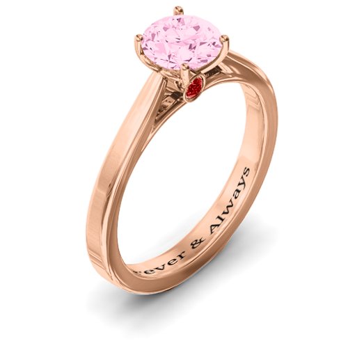 Royal Tulip Ring with Bezel Collar Stone – 10K Rose Gold with Fancy Pink Premium Zirconia and Garnet