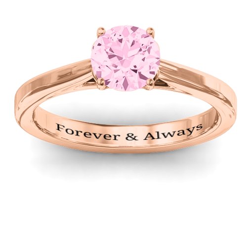 Royal Tulip Ring with Bezel Collar Stone – 10K Rose Gold with Fancy Pink Premium Zirconia and Garnet