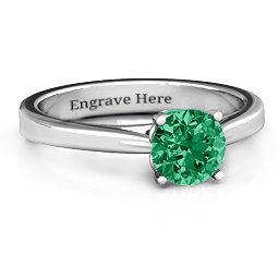 Royal Tulip Ring with Bezel Collar Stone in 925 Sterling Silver with Green Premium Zirconia and Emerald