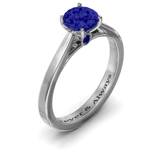 Royal Tulip Ring with Bezel Collar Stone – Sterling Silver with Blue Sapphire