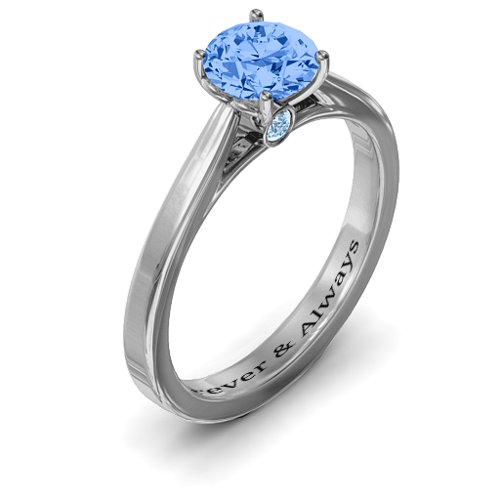 Royal Tulip Ring with Bezel Collar Stone – Sterling Silver with Fancy Blue Premium Zirconia and Aquamarine
