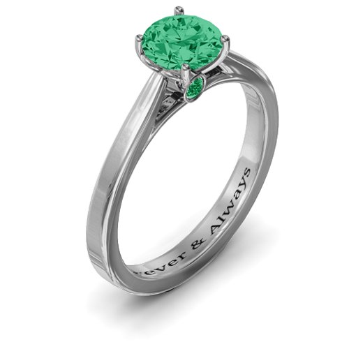 Royal Tulip Ring with Bezel Collar Stone – Sterling Silver with Green Premium Zirconia and Emerald