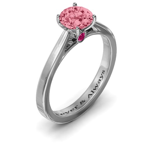 Royal Tulip Ring with Bezel Collar Stone – Sterling Silver with Red Premium Zirconia and Ruby