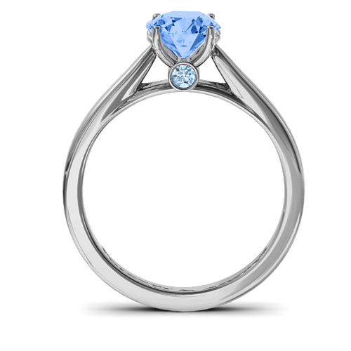 Royal Tulip Ring with Bezel Collar Stone – Sterling Silver with Fancy Blue Premium Zirconia and Aquamarine