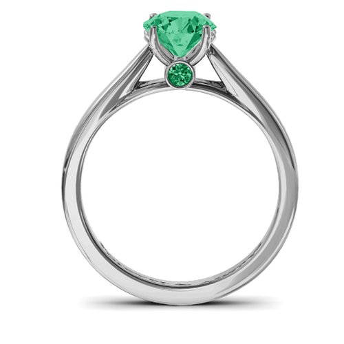 Royal Tulip Ring with Bezel Collar Stone – Sterling Silver with Green Premium Zirconia and Emerald