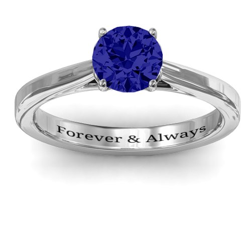 Royal Tulip Ring with Bezel Collar Stone – Sterling Silver with Blue Sapphire