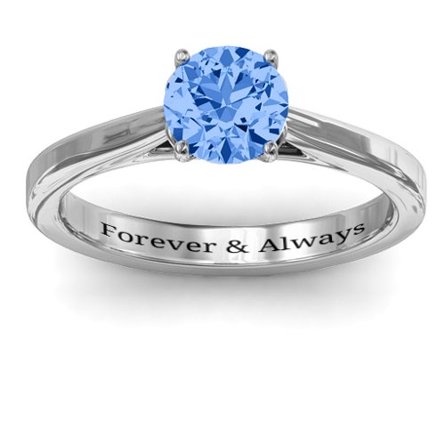 Royal Tulip Ring with Bezel Collar Stone – Sterling Silver with Fancy Blue Premium Zirconia and Aquamarine