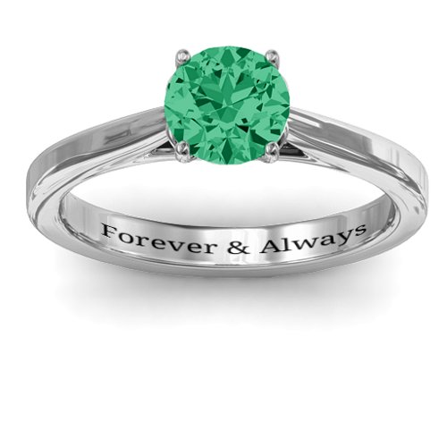 Royal Tulip Ring with Bezel Collar Stone – Sterling Silver with Green Premium Zirconia and Emerald
