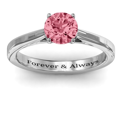 Royal Tulip Ring with Bezel Collar Stone – Sterling Silver with Red Premium Zirconia and Garnet