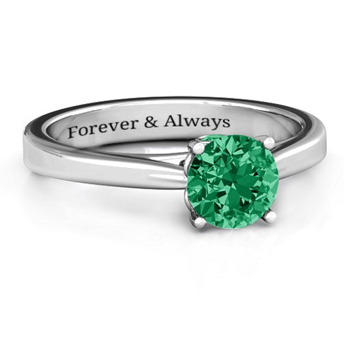 Royal Tulip Ring with Bezel Collar Stone – Sterling Silver with Green Premium Zirconia and Emerald