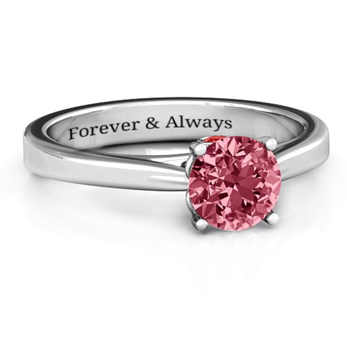 Royal Tulip Ring with Bezel Collar Stone – Sterling Silver with Red Premium Zirconia and Garnet