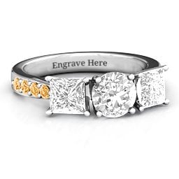 Majestic Round & Princess 3 Stone Ring with Accents