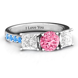 Majestic Round & Princess 3 Stone Ring with Accents