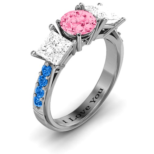 Majestic Round & Princess 3 Stone Ring with Accents