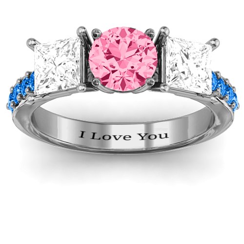 Majestic Round & Princess 3 Stone Ring with Accents