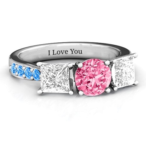 Majestic Round & Princess 3 Stone Ring with Accents
