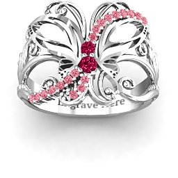Glimmering Butterfly Ring in 925 Sterling Silver with Ruby and Red Premium Zirconia