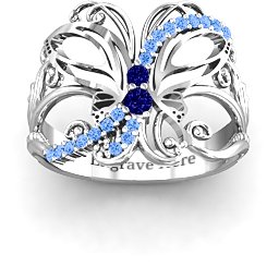 Glimmering Butterfly Ring in 925 Sterling Silver with Blue Sapphire and Fancy Blue Premium Zirconia