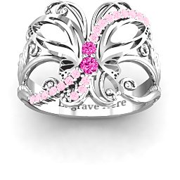 Glimmering Butterfly Ring in 925 Sterling Silver with Pink Tourmaline and Fancy Pink Premium Zirconia